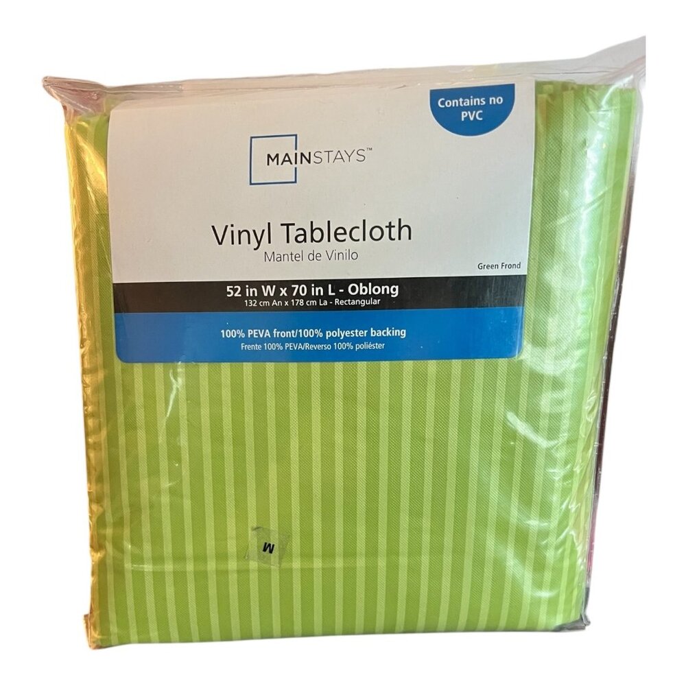 Mainstays Vinyl Tablecloth Green Frond 52In X 70In PEVA Front Polyester Backing